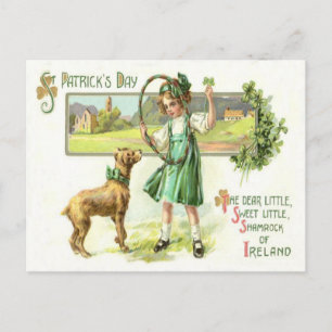 Mädchen Shamrock Vierblatt Klee Hund Reifen Postkarte