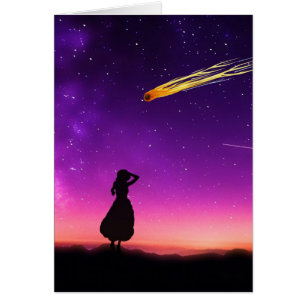Mädchen-Silhouette beobachtet Meteor, der auf die