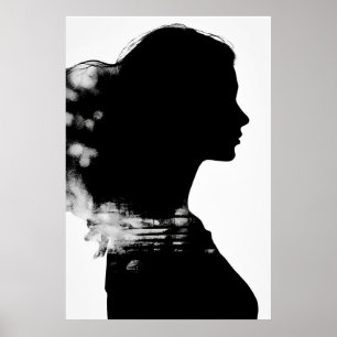 Mädchen-Silhouette Szenische Schwarz-Weiß-Moderne Poster
