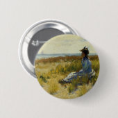 Mädchen sitzt am Meer Button (Vorne & Hinten)