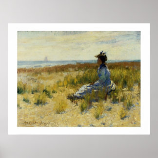 Mädchen sitzt am Meer Poster