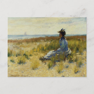 Mädchen sitzt am Meer Postkarte