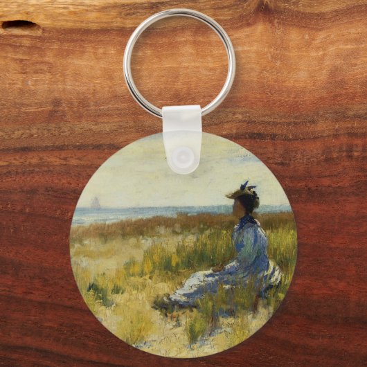 Mädchen sitzt am Meer Schlüsselanhänger (Vorderseite)