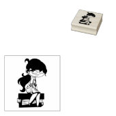 Mädchen sitzt auf Büchern Gummistempel (Stempel)