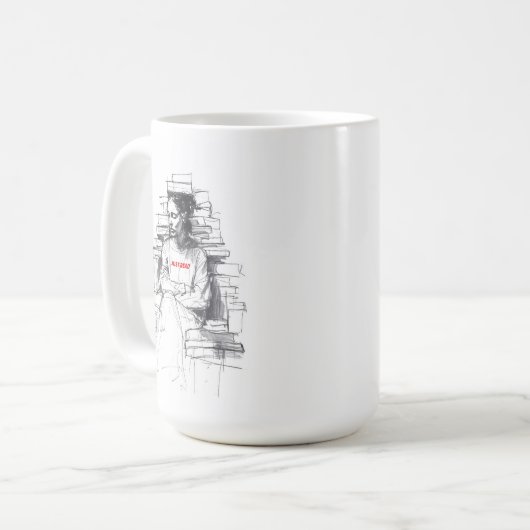 Mädchen sitzt auf dem Buch Throne - "Just Read" Kaffeetasse (Vorderseite Links)