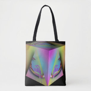 Mädchen sitzt in Pyramidenwürfel Tasche