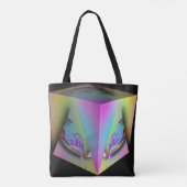 Mädchen sitzt in Pyramidenwürfel Tasche (Rückseite)