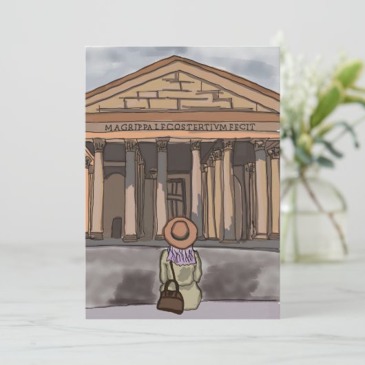 Mädchen sitzt vor Pantheon in Rom. Einladung (Stehend Vorderseite)