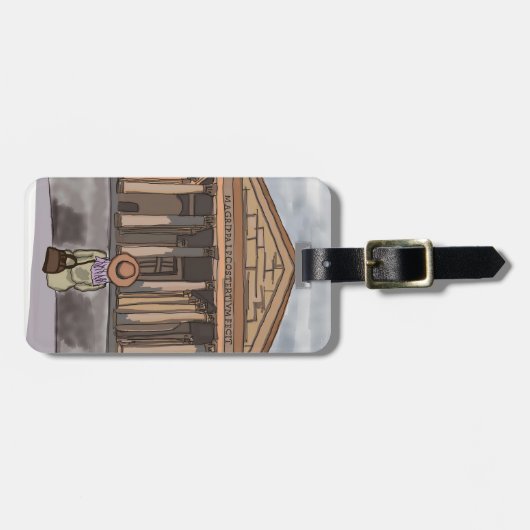 Mädchen sitzt vor Pantheon in Rom. Gepäckanhänger (Vorderseite horizontal)