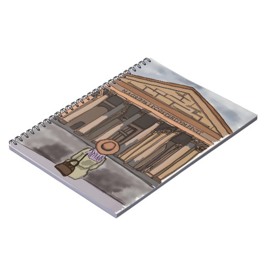 Mädchen sitzt vor Pantheon in Rom. Notizblock (Linke Seite)