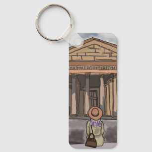 Mädchen sitzt vor Pantheon in Rom. Schlüsselanhänger