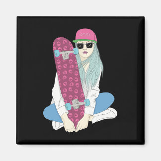Mädchen Skate Skateboard Skateboarding Machen Eine Magnet