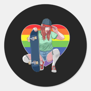 Mädchen Skater Skateboard fahren Lesbische Skatebo Runder Aufkleber