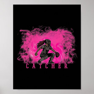 Mädchen Softll Catcher In Gear Mit Rosa Rauch Ckgr Poster
