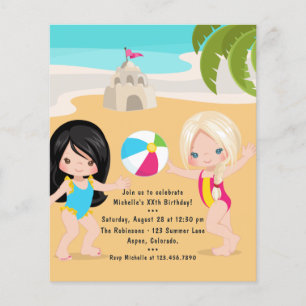 Mädchen Sommer Strand Geburtstagsfeier Flyer