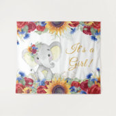 Mädchen Sonnenblume Elephant Babydusche Hintergrun Wandteppich (Vorderseite (Horizontal))