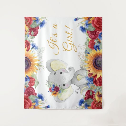 Mädchen Sonnenblume Elephant Babydusche Hintergrun Wandteppich (Vorderseite)