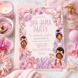 Mädchen Spa-Jama Rosa Lila Spa Geburtstagsfeier Einladung