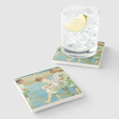 Mädchen Spazieren im Wasser am Meer Steinuntersetzer (Seitenansicht)