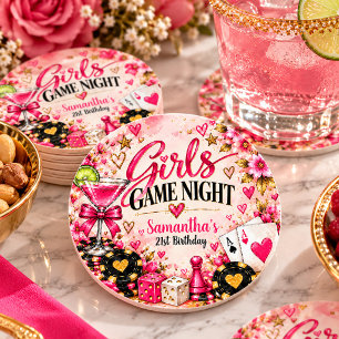 Mädchen Spiel Nacht Casino Rosa Gold Geburtstag Runder Pappuntersetzer