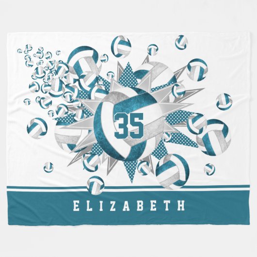 Mädchen spielen aquamarine graue Volleyballstars Fleecedecke (Vorderseite (Horizontal))