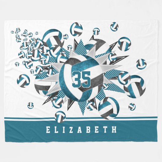 Mädchen spielen aquamarine schwarze Volleyball-Sta Fleecedecke (Vorderseite (Horizontal))