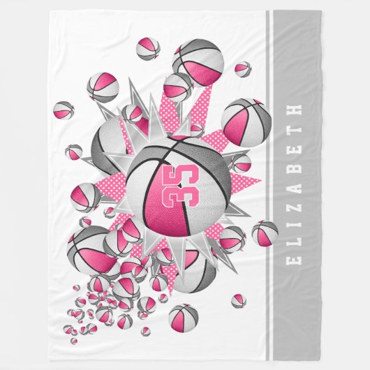 Mädchen spielen rosa graue Basketballstars Fleecedecke (Vorderseite)