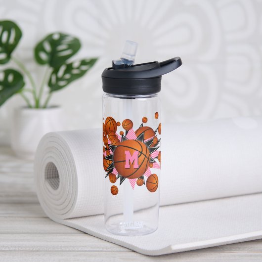 Mädchen spielen rosa schwarze Basketballstars Trinkflasche (Yoga)