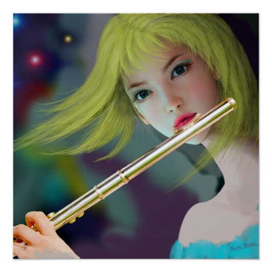 Mädchen spielt Flöte 2 Poster (Vorderseite)