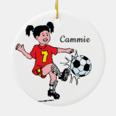 Mädchen spielt Fußball Keramik Ornament (Hinten)