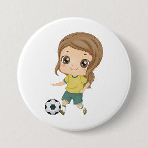 Mädchen spielt Fußball Süße Kindersportarten Button