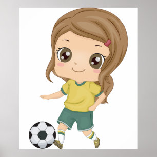 Mädchen spielt Fußball Süße Kindersportarten Poster