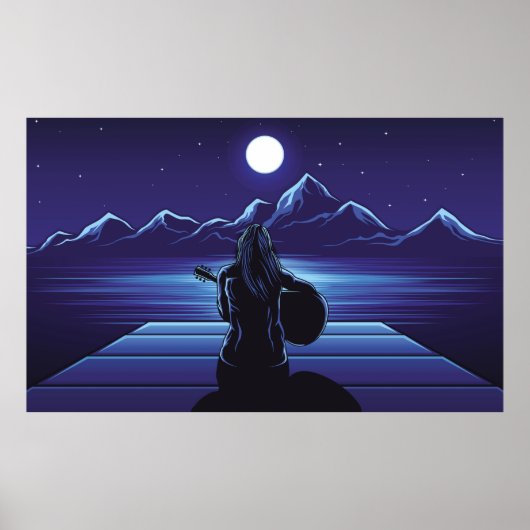 Mädchen spielt Gitarre der Nachtgitarre, Mädchen,  Poster (Vorne)