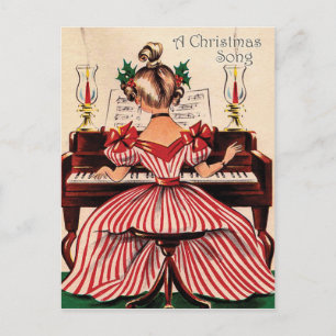 Mädchen spielt Weihnachtslied auf Klavier, Vintage Postkarte