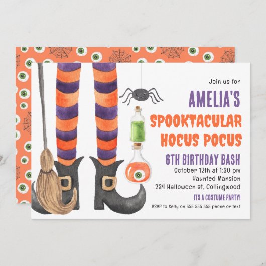 Mädchen Spooktacular Magie Halloween Geburtstag Einladung (Vorne/Hinten)