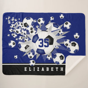 Mädchen Sport Fußball Bälle Sterne blau schwarz Sherpadecke