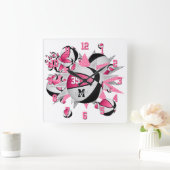 Mädchen Sportdekoration rosa schwarze Basketball S Quadratische Wanduhr (Zuhause)