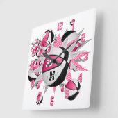 Mädchen Sportdekoration rosa schwarze Basketball S Quadratische Wanduhr (Winkel)