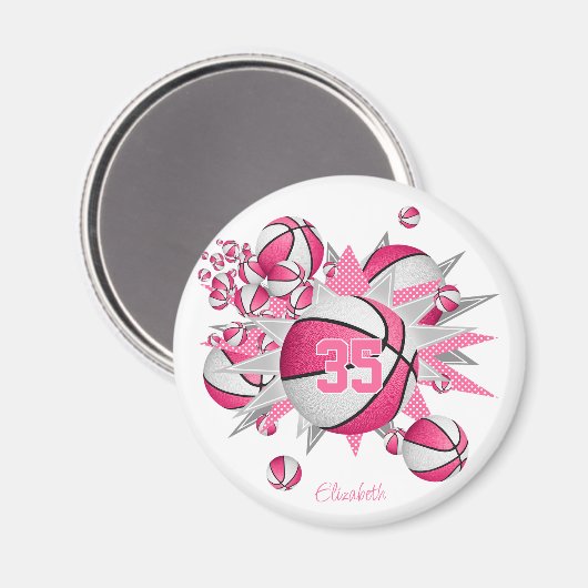 Mädchen Sportteam gibt Basketball-Stars pink Magnet (Vorderseite/Rückseite)