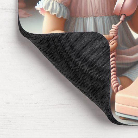 Mädchen sprechen über Retro Rosa Telefon Mousepad (Ecke)
