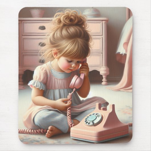 Mädchen sprechen über Retro Rosa Telefon Mousepad (Vorne)
