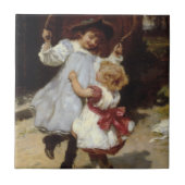 Mädchen springen mit einem Skipferd Fliese (Vorderseite)