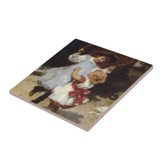 Mädchen springen mit einem Skipferd Fliese (Seite)