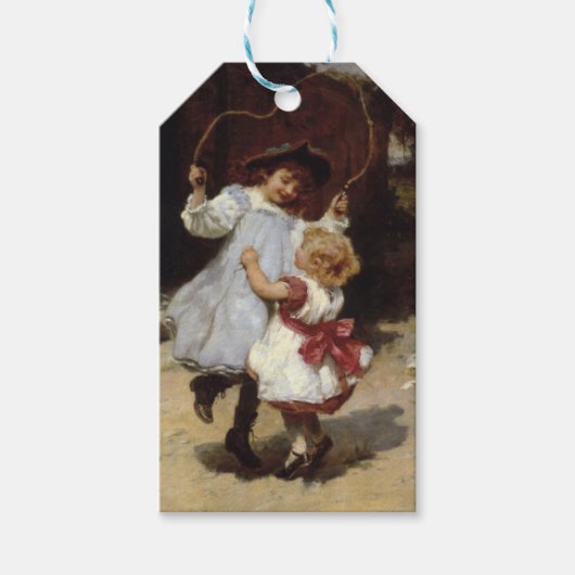 Mädchen springen mit einem Skipferd Geschenkanhänger (Vorderseite)
