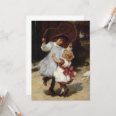 Mädchen springen mit einem Skipferd Karte (Vorderseite/Rückseite Beispiel)