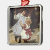 Mädchen springen mit einem Skipferd Ornament Aus Metall (Links)