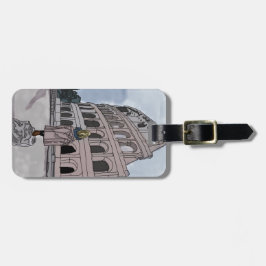 Mädchen stehend vor Kolosseum. Gepäckanhänger