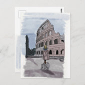 Mädchen stehend vor Kolosseum. Postkarte (Vorne/Hinten)