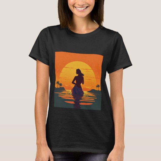 Mädchen steht in Wasser Silhouette bei Sonnenunter T-Shirt (Vorderseite)