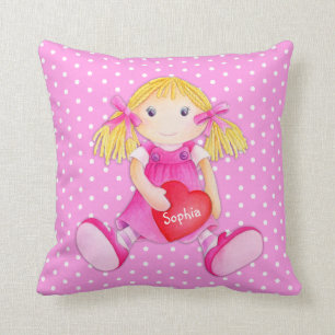 Mädchen Stoffpuppe Dolly Name Blumen Tupfen Kissen